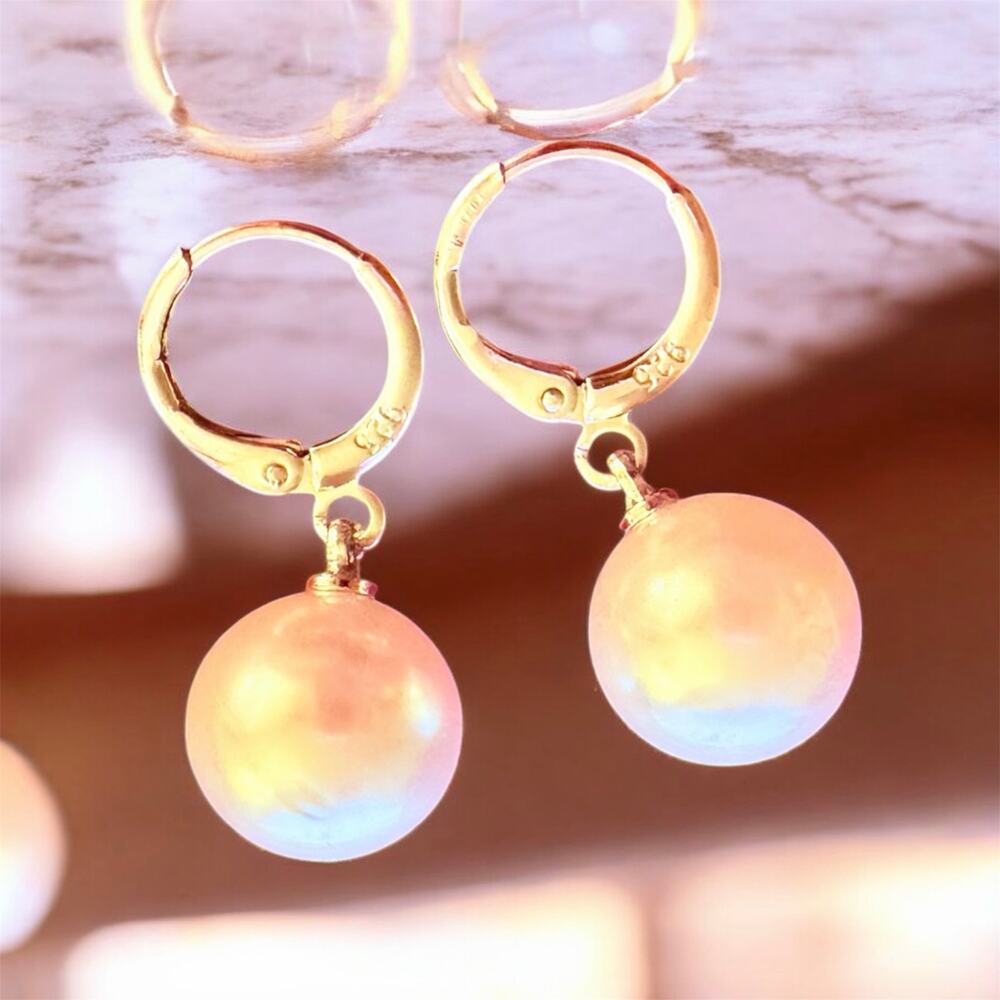 Genuine 925 Sterling Silver Drop Pearl White women Earrings - Picture 5 of 5